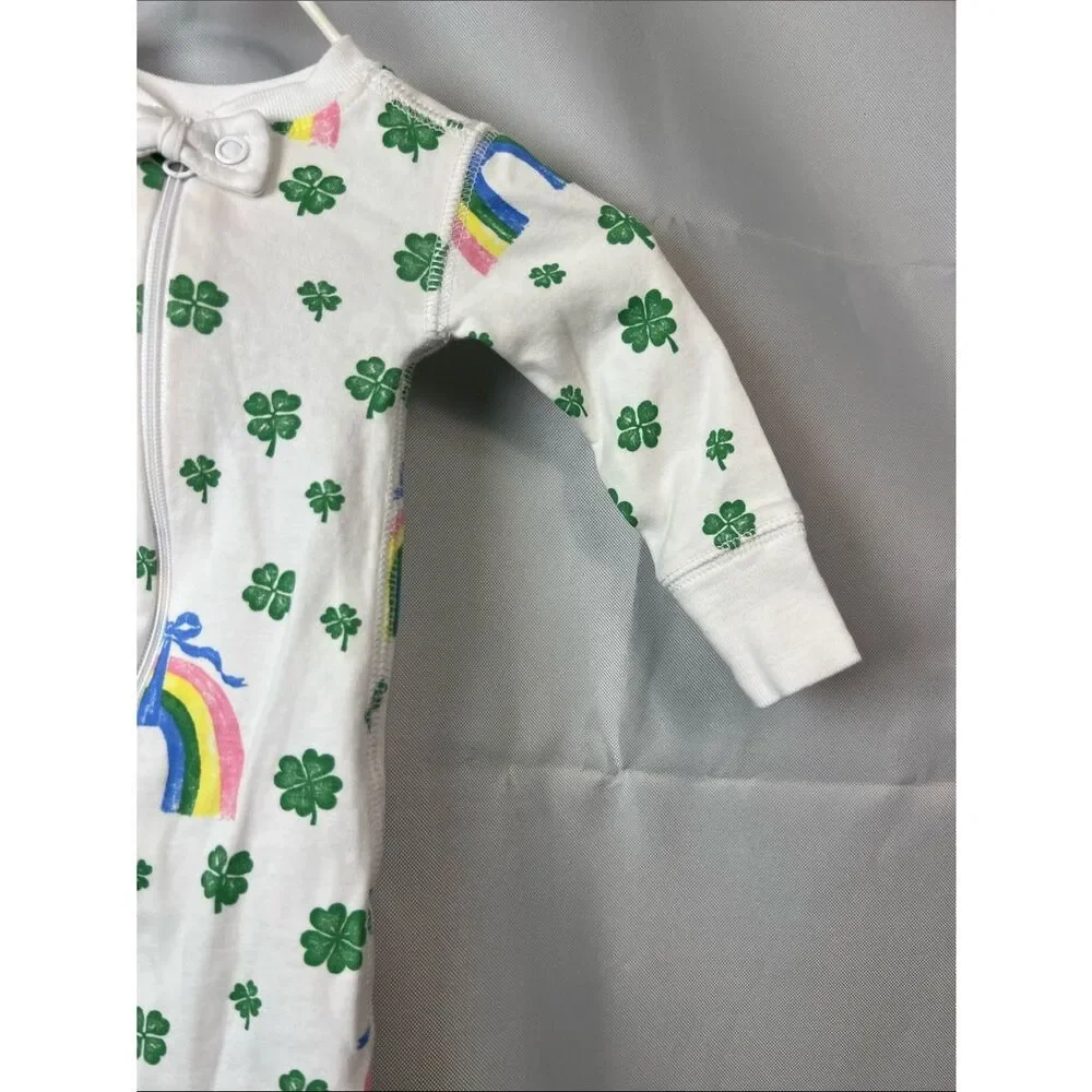 The Beaufort Bonnet Company shamrock bows and rainbows print footie NWOT o/3 m